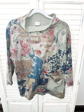 CMC Color Me Cotton Weathered Abstract Multicolor Tunic Top Womens L Artsy Boho